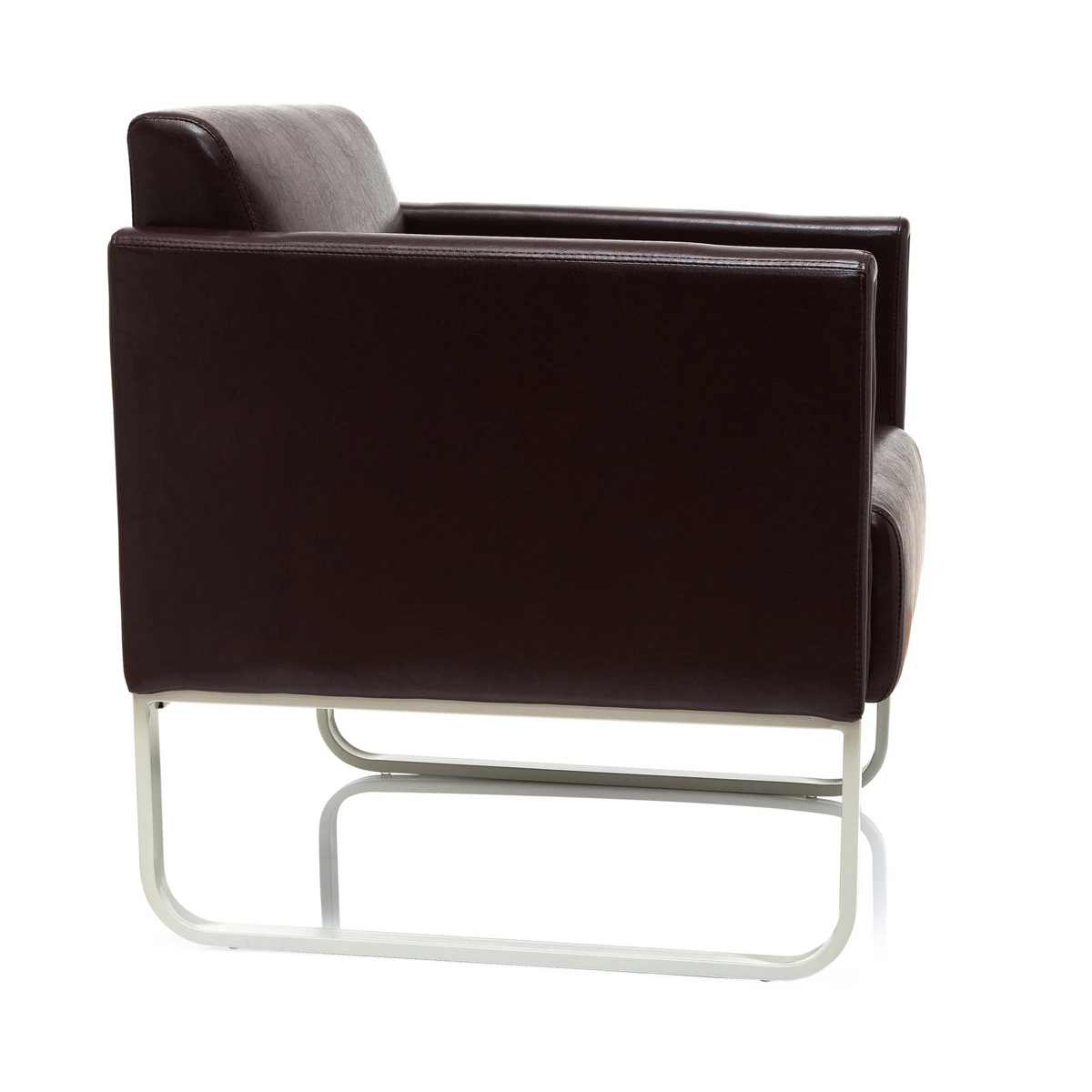 Fauteuil rembourré marron ARUBA avec cadre en métal blanc de hjh OFFICE – vue à 360° (vue de profil 80°)