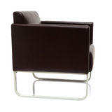 Fauteuil rembourré marron ARUBA avec cadre en métal blanc de hjh OFFICE – vue à 360° (vue de profil 80°)