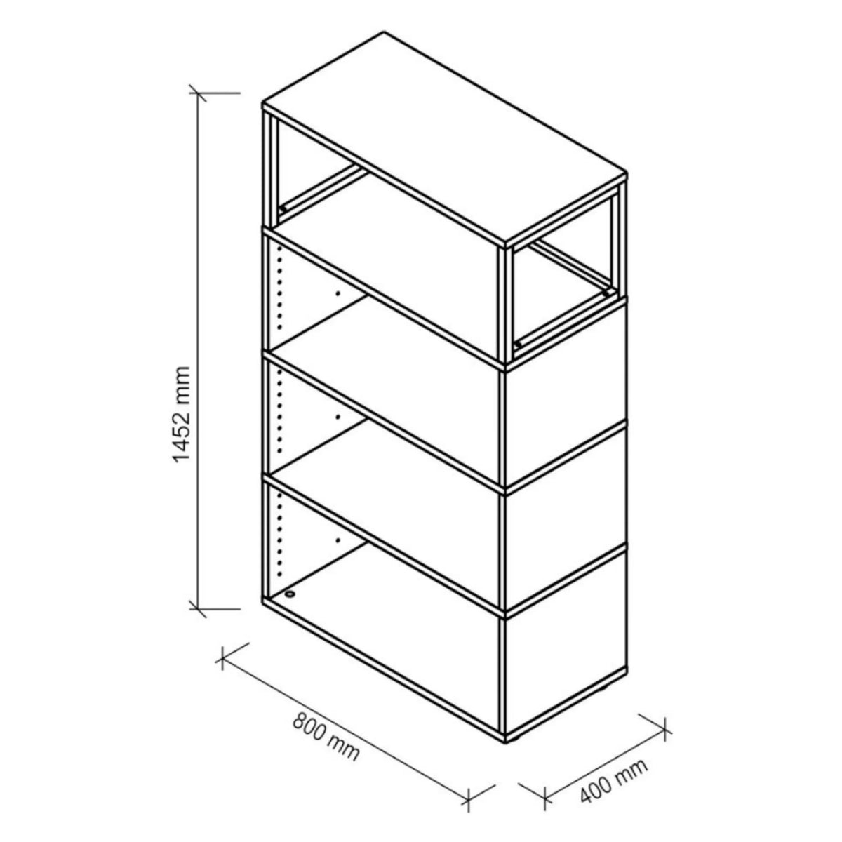 Dessin technique de l'étagère FlexWall de 1452 x 800 mm de hjh OFFICE PRO