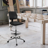 Chaise de comptoir TOP WORK 11 I noire avec repose-pieds et base à cinq branches sur roulettes de hjh OFFICE