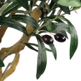 Deux olives foncées sur une branche avec des feuilles vertes de la plante artificielle OLIVE II de hjh OFFICE