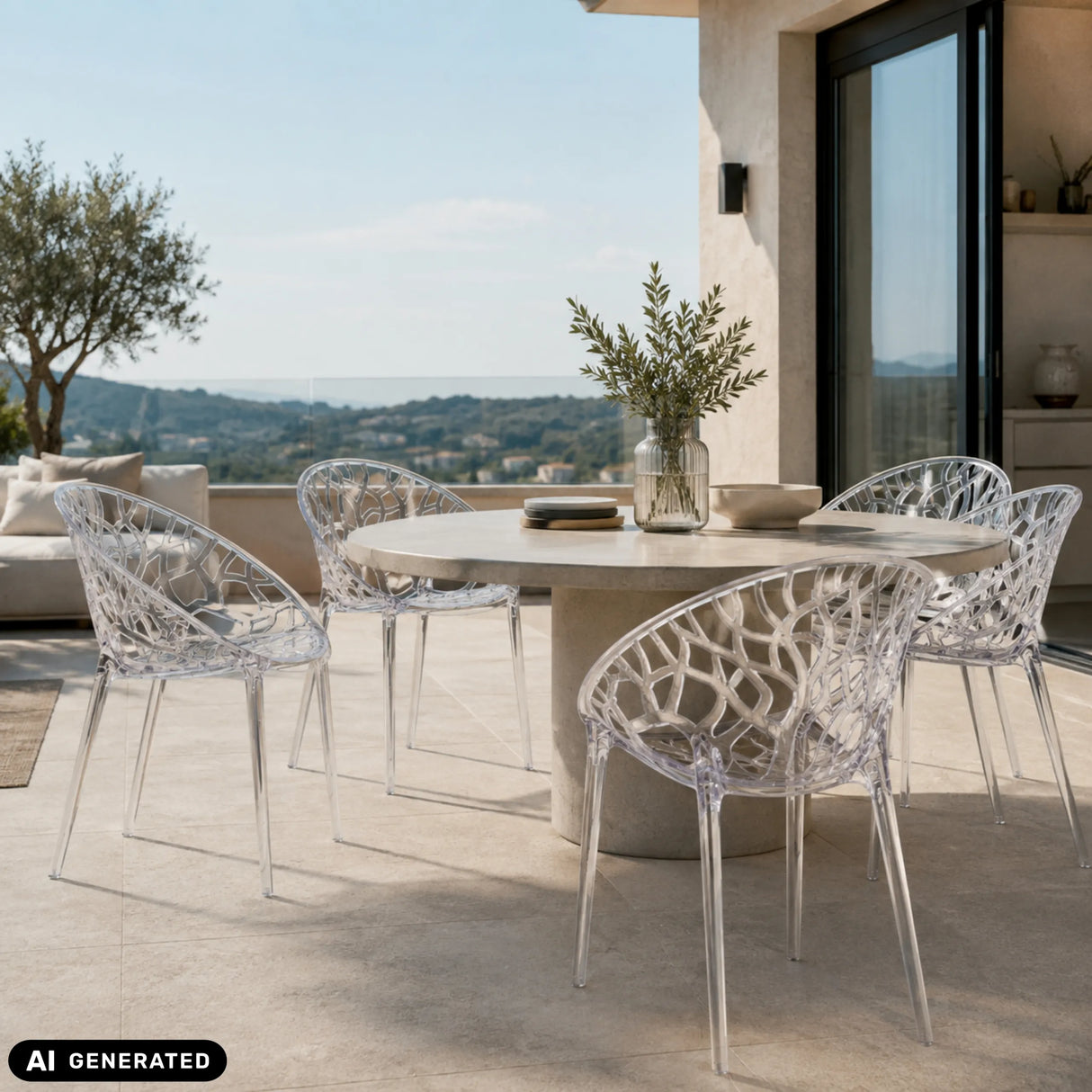 Chaise à quatre pieds Artifo T au look transparent avec structure en maille de hjh LIVING