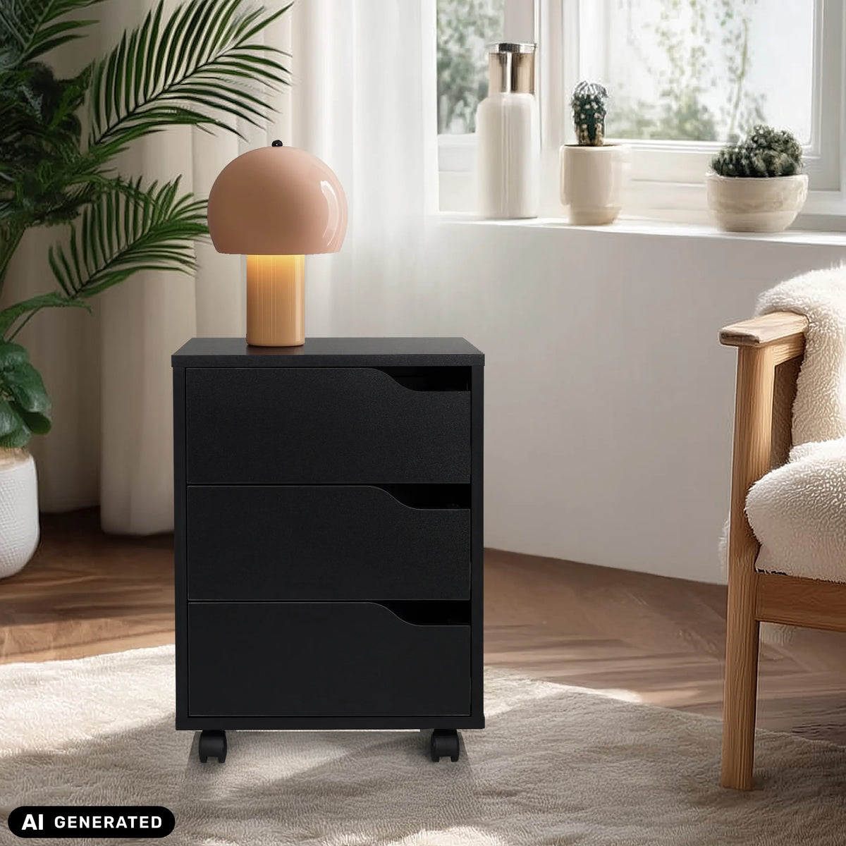 Caisson sur roulettes ORGANISER I noir avec trois tiroirs de hjh OFFICE (image générée par IA)