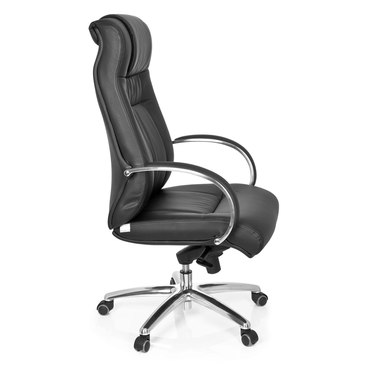 Siège pivotant XXL G 600 noir avec accoudoirs et base à cinq roulettes de hjh OFFICE – vue à 360° (vue de profil 80°)