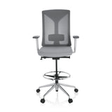 Chaise de comptoir HALIFAX WORK grise avec dossier en maille, repose-pieds et base à cinq roulettes de hjh OFFICE – vue à 360° (vue de face 0°)