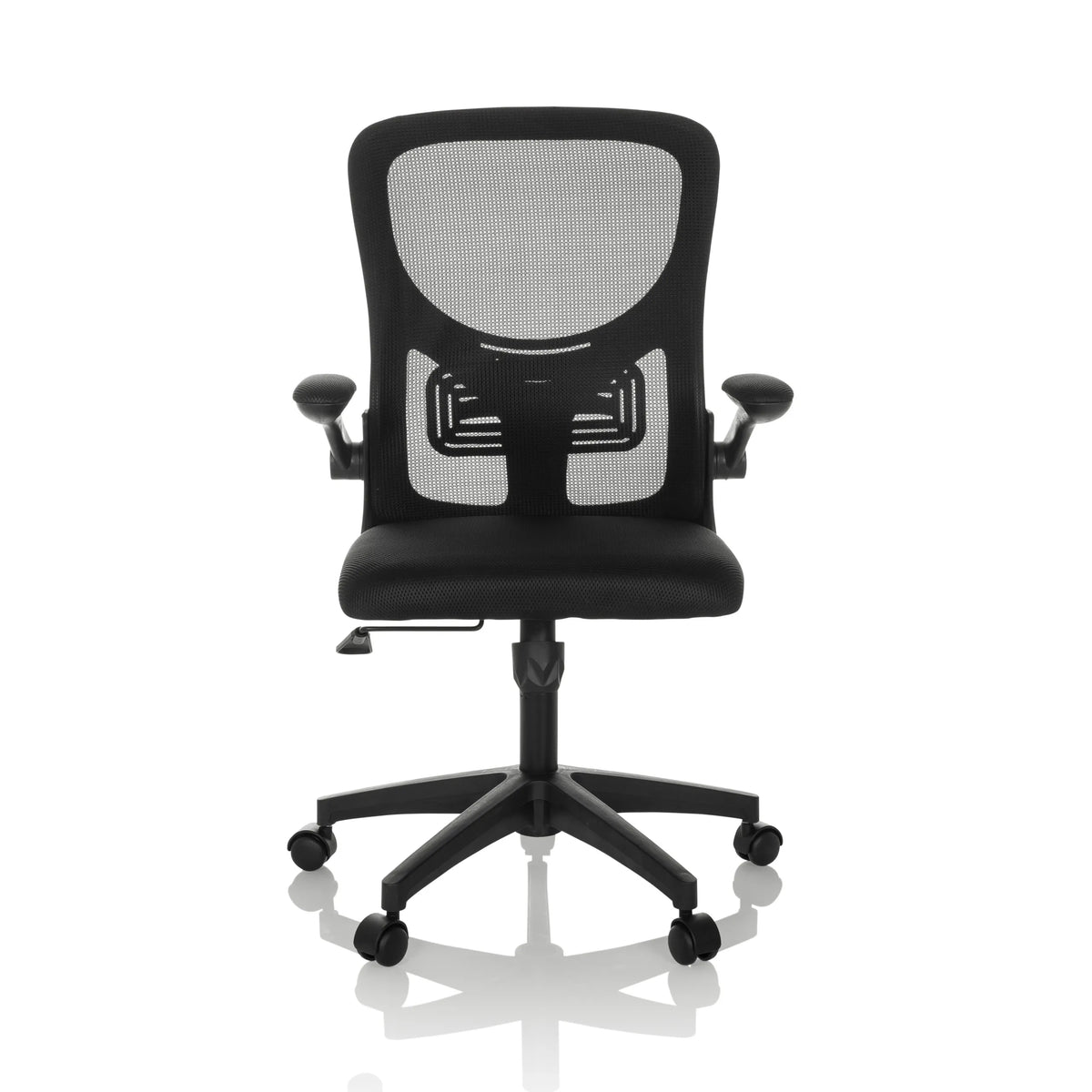 Siège de bureau à domicile BELIO noir avec dossier en maille et base à cinq roulettes de hjh OFFICE – vue à 360° (vue de face 0°)