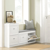 Armoire à chaussures ESTHA I blanche avec assise grise et compartiments à chaussures extractibles de hjh LIVING