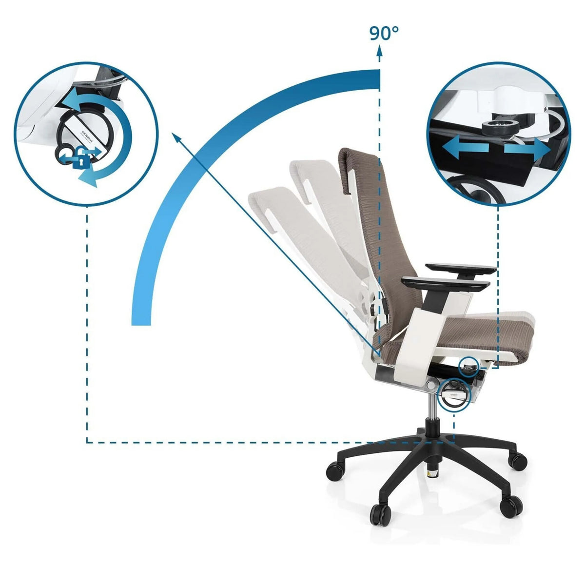 Dossier réglable avec angle de 90 degrés du Siège de bureau de qualité professionnelle GENIDIA SMART WHITE de hjh OFFICE