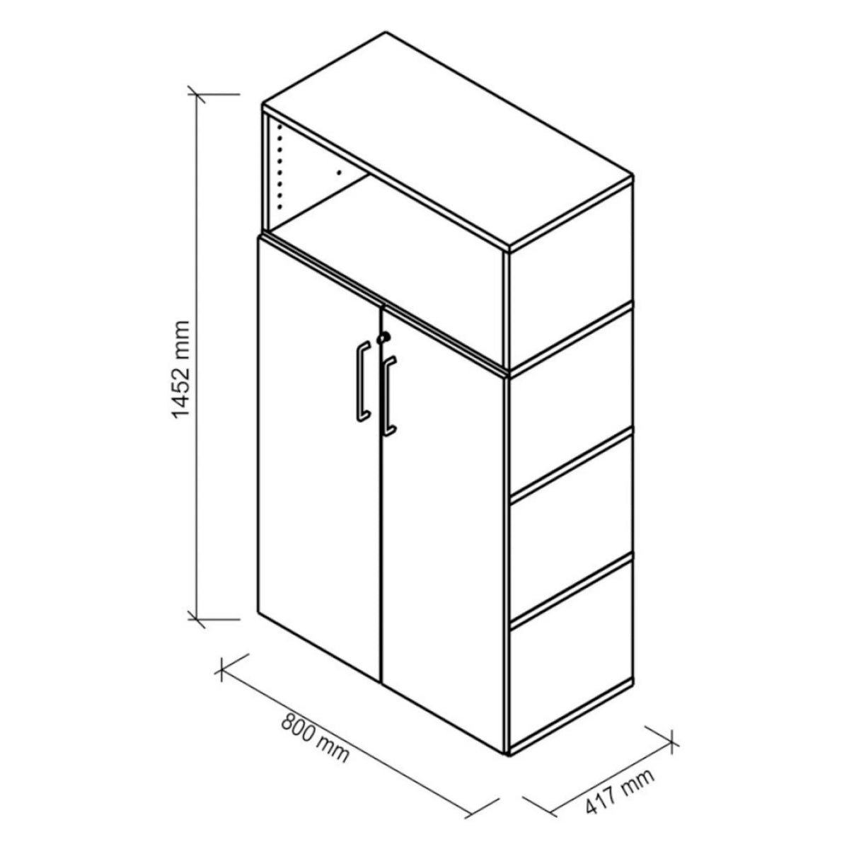 Dessin technique de l'armoire à dossiers FlexWall de 1452 × 800 mm de hjh OFFICE PRO
