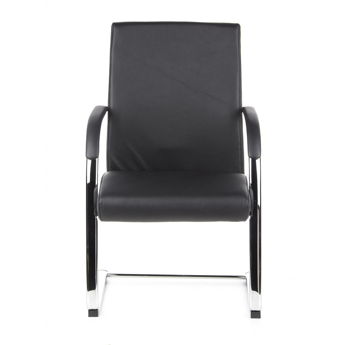 Chaises cantilever BAROLO V noires avec accoudoirs et piètement luge chromé de hjh OFFICE – vue à 360° (vue de face 0°)