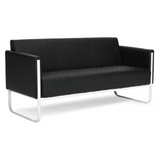 Canapé lounge noir ARUBA STEP avec surpiqûres en losanges et structure en chrome de hjh OFFICE – vue à 360° (vue arrière 180°)