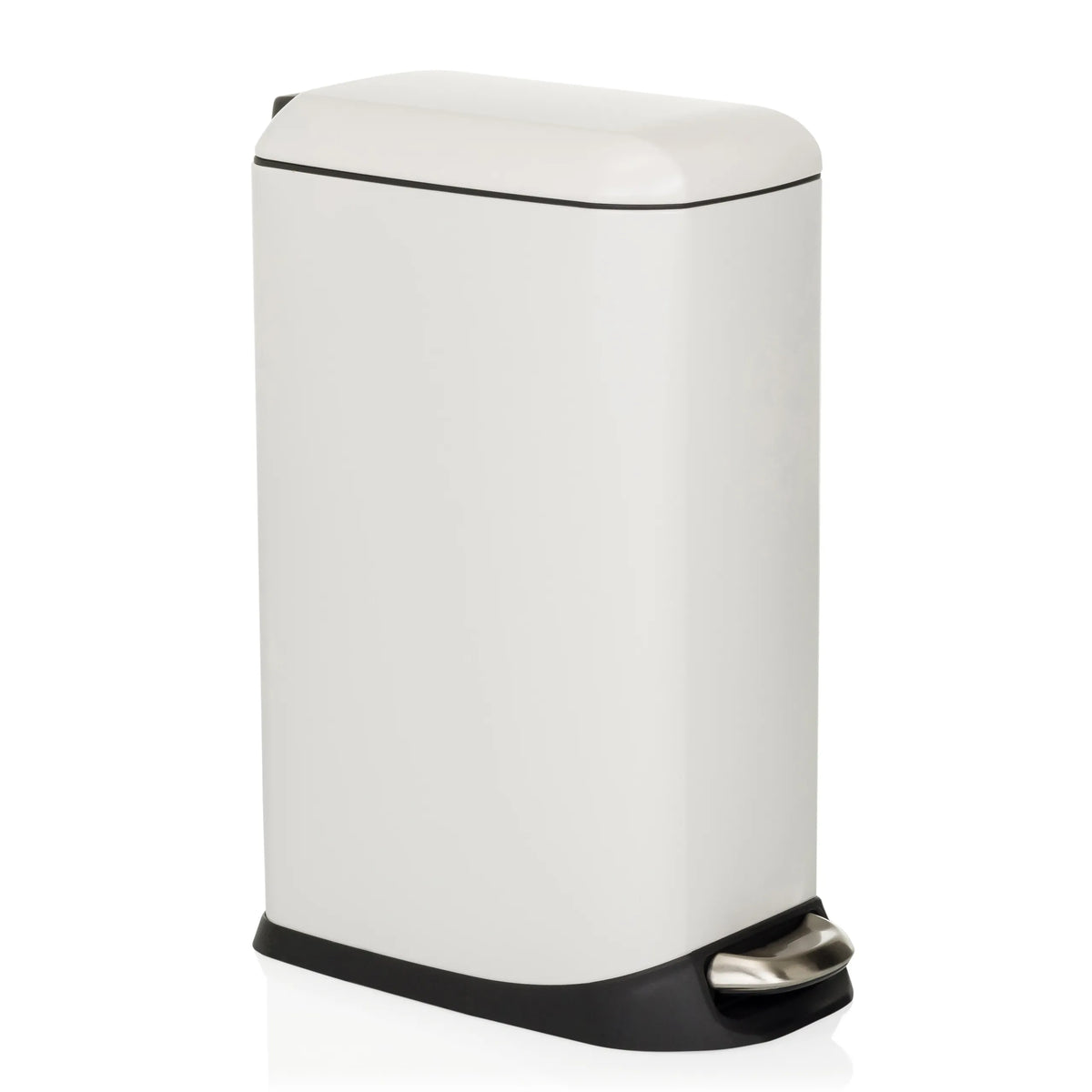 Poubelle CLEAN SLIM blanche avec pédale et couvercle arrondi de hjh OFFICE – vue à 360° (vue de trois quarts avant 45°)