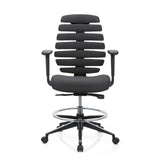 Chaise de comptoir ERGO LINE II WORK noire avec dossier segmenté, repose-pieds et base à cinq roulettes de hjh OFFICE – vue à 360° (vue de face 0°)