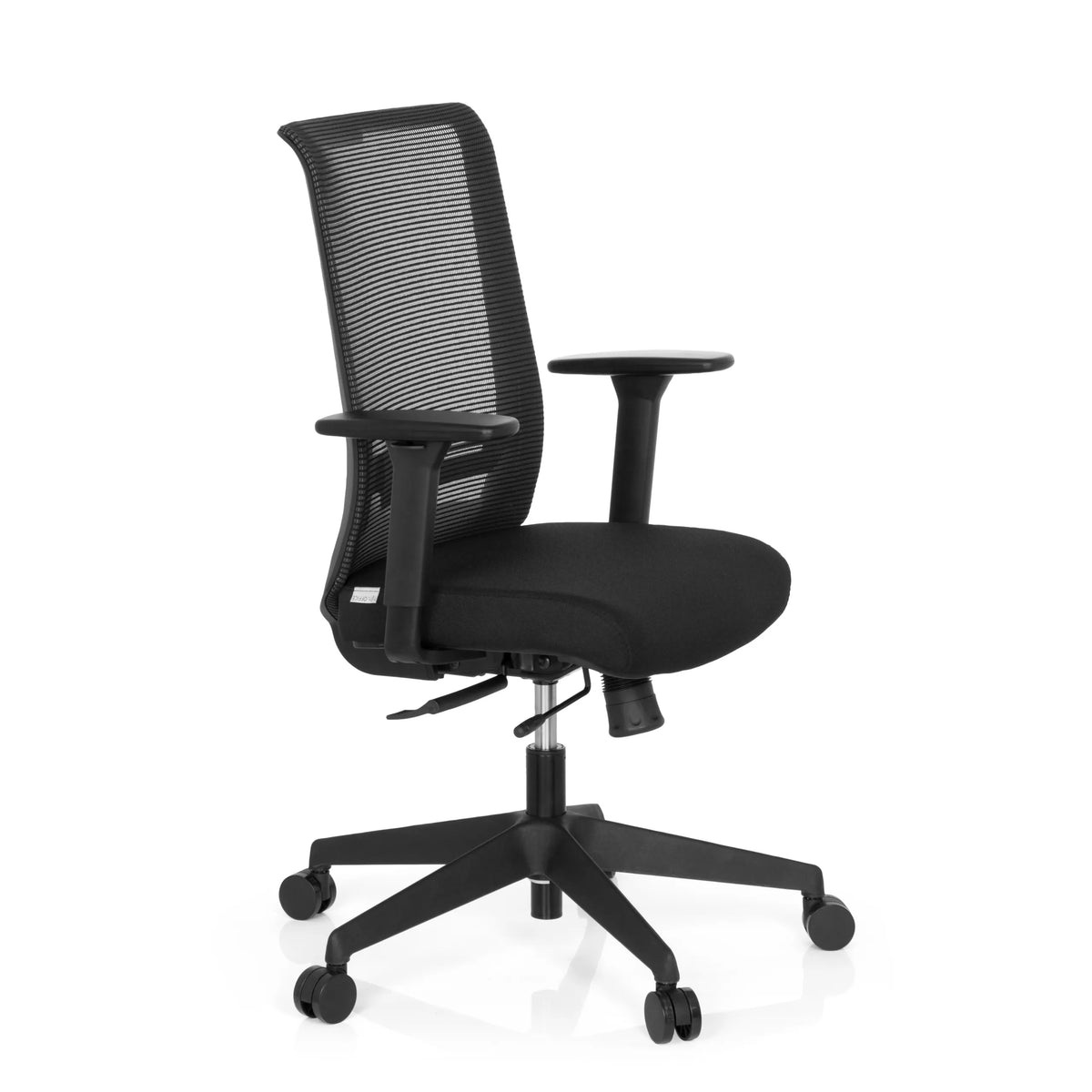 Siège de bureau de qualité professionnelle CONISTON noir avec dossier en maille et pied à cinq roulettes de hjh OFFICE – vue à 360° (vue de trois quarts avant 60°)