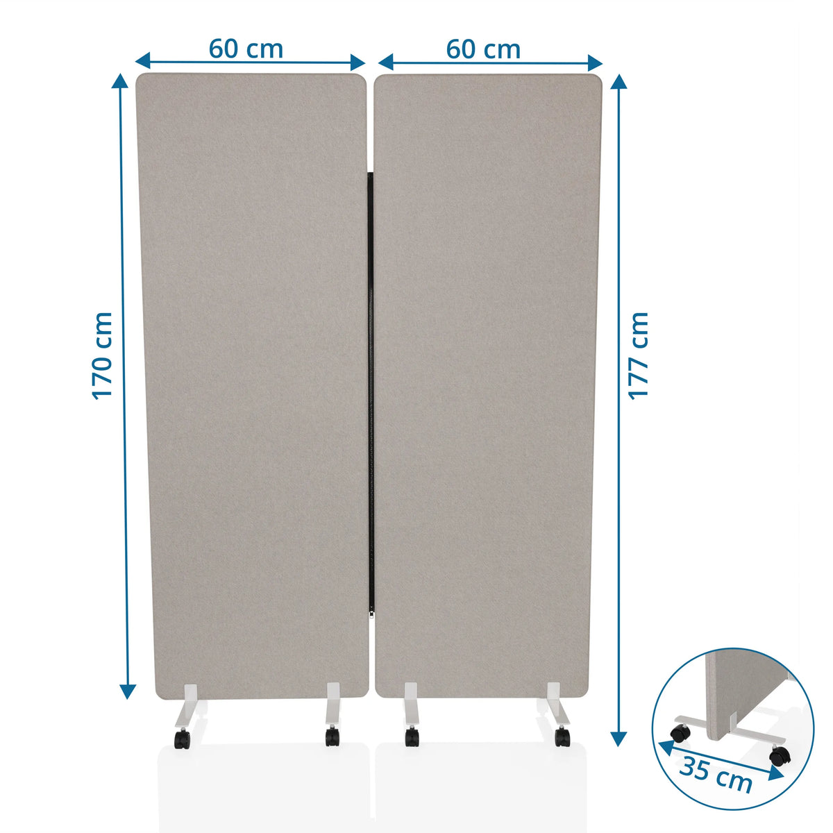 Dessin technique de la Cloison de séparation FLEXMIUT 1 d'une largeur de 120 cm et d'une hauteur de 177 cm de hjh OFFICE