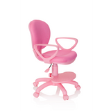 Chaise pivotante pour des enfants KID COLOUR rose avec accoudoirs et base à cinq roulettes de hjh OFFICE – vue à 360° (vue de trois quarts avant 60°)