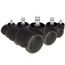Cinq roulettes 5x ROLO 10mm/50mm noires pour sols durs avec goupilles argentées de hjh OFFICE