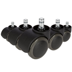 Cinq roulettes 5x ROLO 10mm/50mm noires pour sols durs avec goupilles argentées de hjh OFFICE