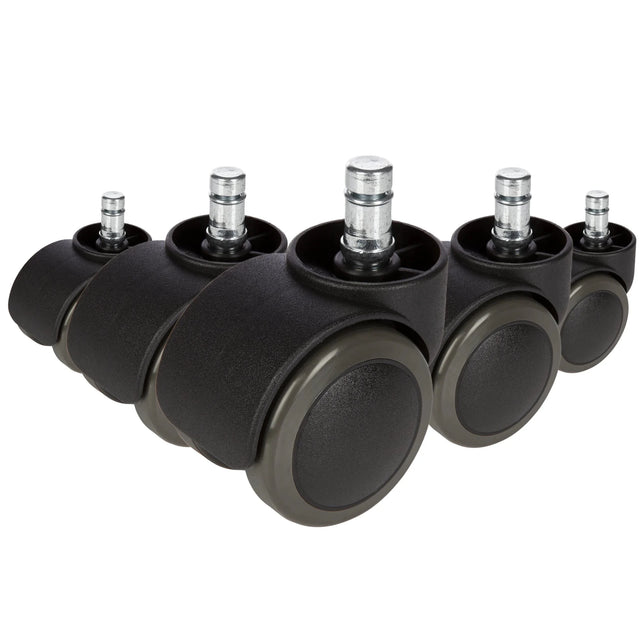Cinq roulettes 5x ROLO 10mm/50mm noires pour sols durs avec goupilles argentées de hjh OFFICE