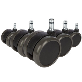 Cinq roulettes noires 5x ROLO 10mm/65mm pour sols durs avec goupilles métalliques de hjh OFFICE