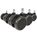 Cinq roulettes noires 5x ROLO 11mm/65mm pour sols durs avec goujons argentés de hjh OFFICE