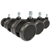 Cinq roulettes noires 5x ROLO 11mm/65mm pour sols durs avec goujons argentés de hjh OFFICE