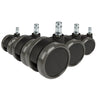 Cinq roulettes noires 5x ROLO 11mm/65mm pour sols durs avec goujons argentés de hjh OFFICE