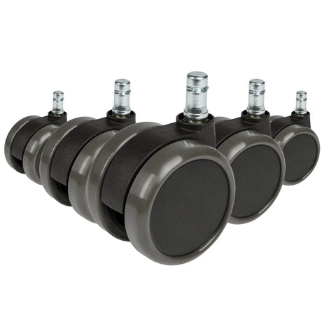 Cinq roulettes noires 5x ROLO 11mm/65mm pour sols durs avec goujons argentés de hjh OFFICE