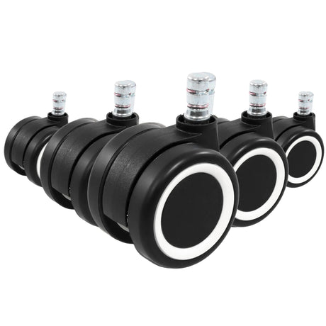 Cinq roulettes noires 5x ROLO COLOR 60 11mm/60mm avec anneau blanc pour sols durs de hjh OFFICE