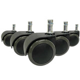 Cinq Roulettes noires 5x ROLO EASY 11mm/50mm pour sols durs avec goupilles de fixation en métal de hjh OFFICE