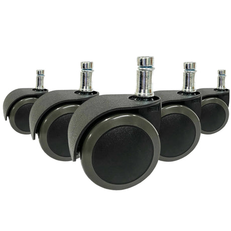 Cinq Roulettes noires 5x ROLO EASY 11mm/50mm pour sols durs avec goupilles de fixation en métal de hjh OFFICE