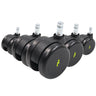 Cinq roulettes 5x ROLO ESD 11mm/65mm noires pour sols durs avec goupilles métalliques argentées de hjh OFFICE