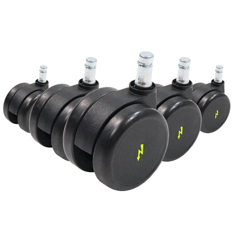 Cinq roulettes 5x ROLO ESD 11mm/65mm noires pour sols durs avec goupilles métalliques argentées de hjh OFFICE