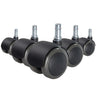 Cinq Roulettes 5x ROLO FIX 11mm/50mm noires pour sols durs avec axes métalliques argentés de hjh OFFICE