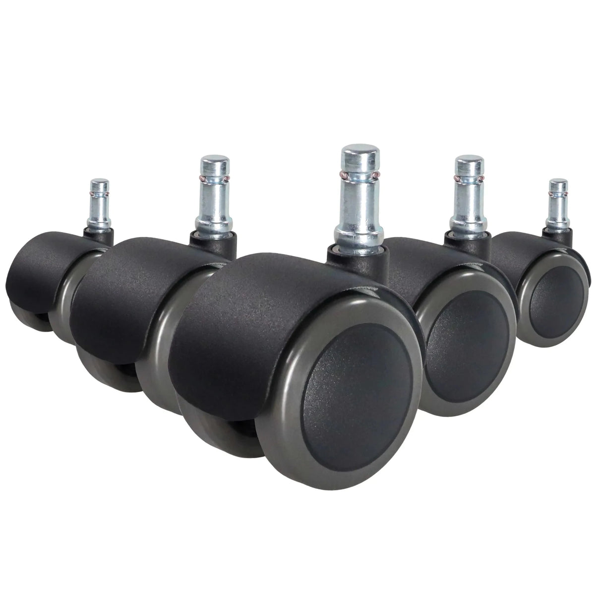 Cinq Roulettes 5x ROLO FIX 11mm/50mm noires pour sols durs avec axes métalliques argentés de hjh OFFICE
