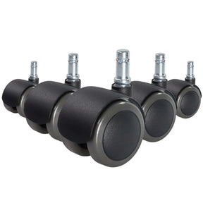 Cinq Roulettes 5x ROLO FIX 11mm/50mm noires pour sols durs avec axes métalliques argentés de hjh OFFICE