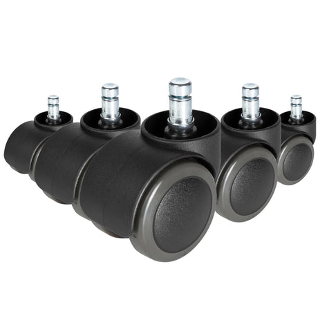Cinq Roulettes 5x ROLO FREE 10mm/50mm noires pour sols durs avec axes argentés de hjh OFFICE