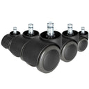 Cinq Roulettes 5x ROLO FREE 10mm/50mm noires pour sols durs avec axes argentés de hjh OFFICE