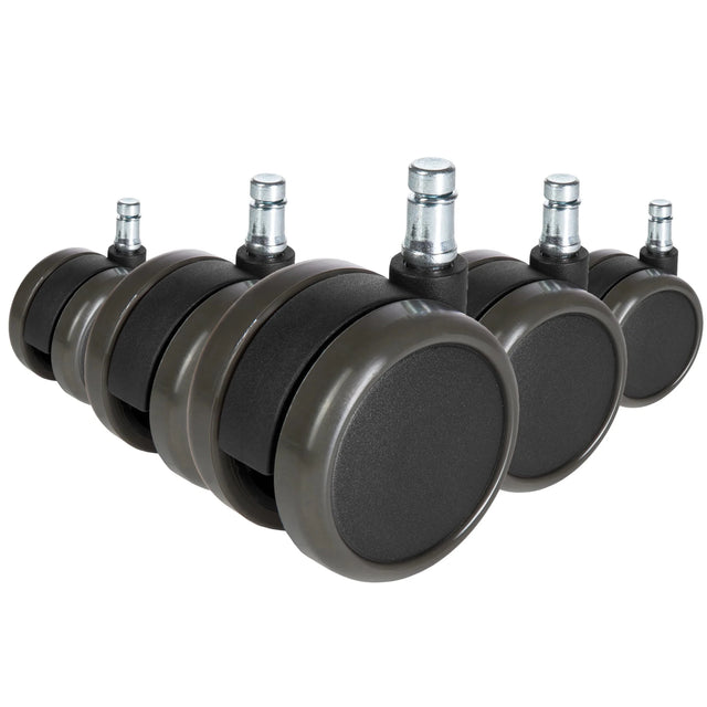 Cinq roulettes 5x ROLO FREE 10mm/65mm noires pour sols durs avec goupilles métalliques argentées de hjh OFFICE