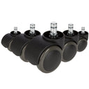 Cinq Roulettes noires 5x ROLO FREE 11mm/50mm pour sols durs avec goupilles métalliques de hjh OFFICE