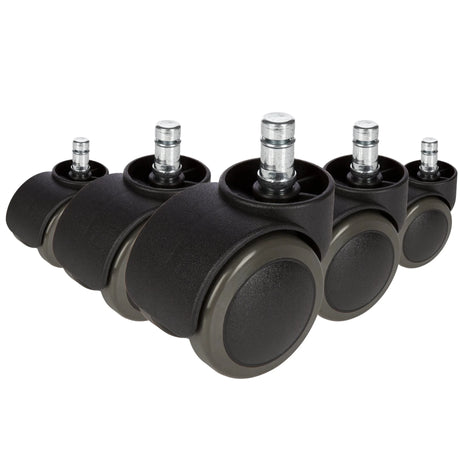 Cinq Roulettes noires 5x ROLO FREE 11mm/50mm pour sols durs avec goupilles métalliques de hjh OFFICE