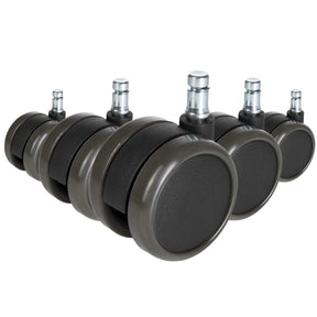 Cinq Roulettes noires 5x ROLO FREE 11mm/65mm pour sols durs avec tiges métalliques de hjh OFFICE