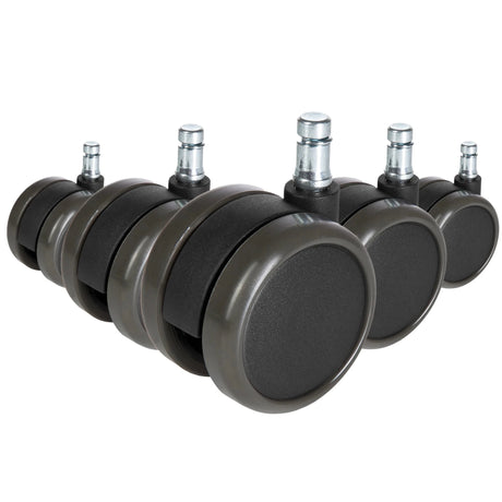 Cinq Roulettes noires 5x ROLO FREE 11mm/65mm pour sols durs avec tiges métalliques de hjh OFFICE