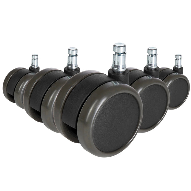Cinq Roulettes noires 5x ROLO FREE 11mm/65mm pour sols durs avec tiges métalliques de hjh OFFICE