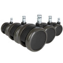 Cinq Roulettes noires 5x ROLO FREE 11mm/65mm pour sols durs avec tiges métalliques de hjh OFFICE