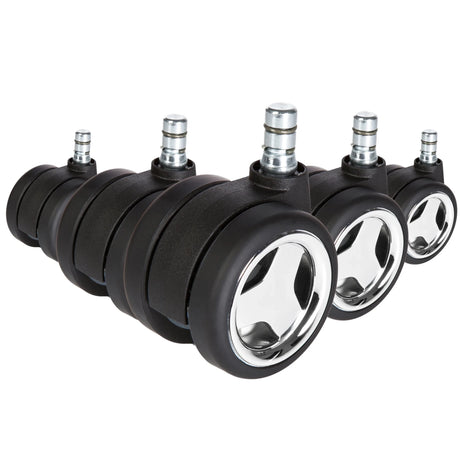 Cinq roulettes 5x ROLO GAME No-Noise 11mm/60mm en noir et chrome pour sols durs de hjh OFFICE