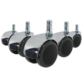 Cinq roulettes 5x ROLO LUX 11mm/50mm en noir et argent avec un boîtier en métal brillant de hjh OFFICE