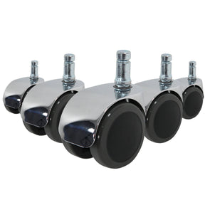 Cinq roulettes 5x ROLO LUX 11mm/50mm en noir et argent avec un boîtier en métal brillant de hjh OFFICE