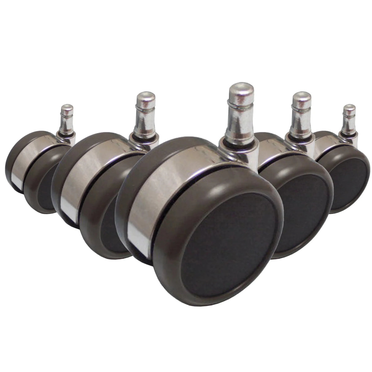 Cinq roulettes 5x ROLO LUX 11mm/65mm en chrome et plastique noir pour sols durs de hjh OFFICE