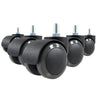 Cinq Roulettes noires 5x ROLO M10/50mm pour sols durs avec goujons filetés argentés de hjh OFFICE